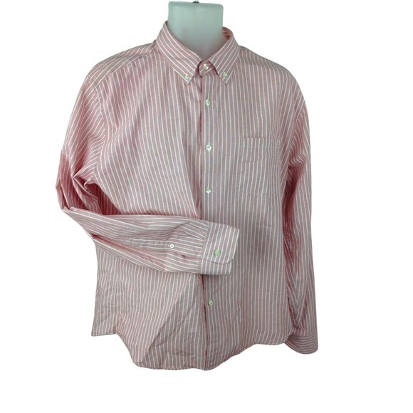J. Crew Other - Vintage J CREW Mens Sz Large Long Sleeve Button Down Shirt Red White Striped